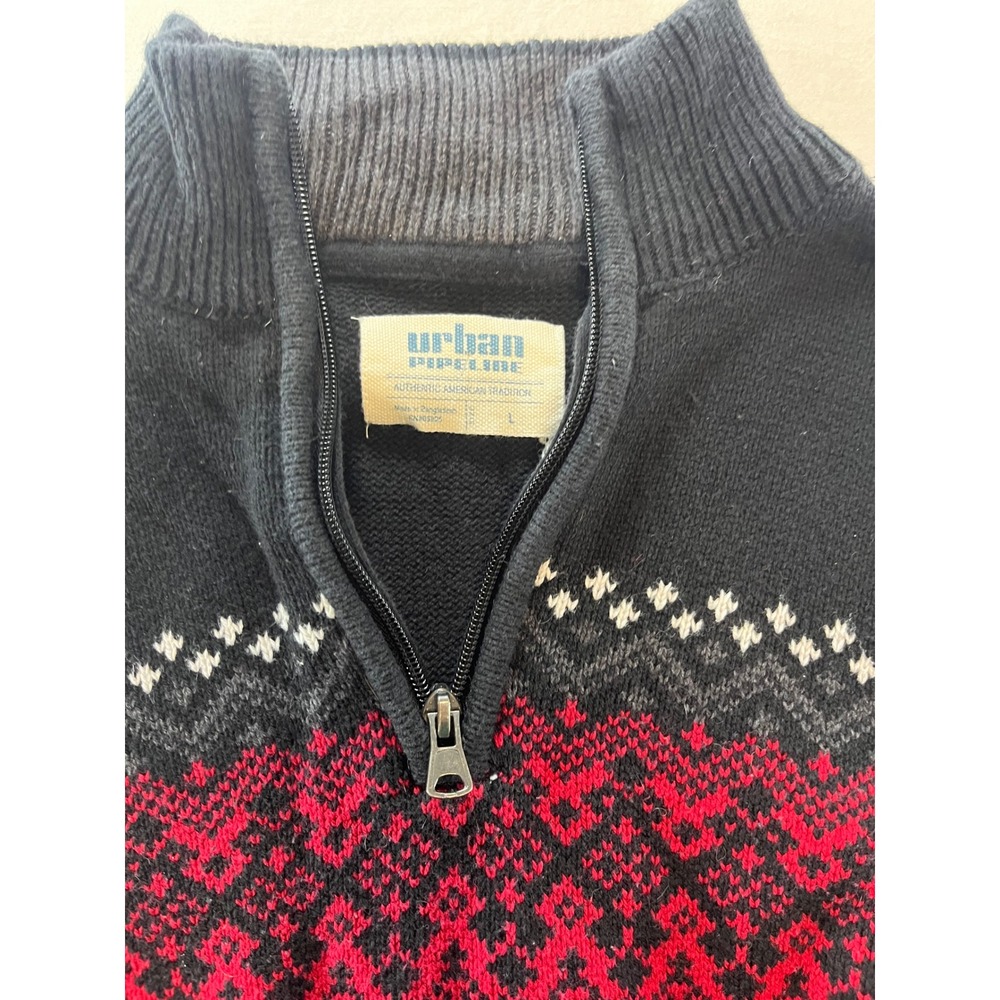 Urban Pipeline Boys Size L Black Red Quarter Zip Sweater Knit Pullover - Picture 3 of 8